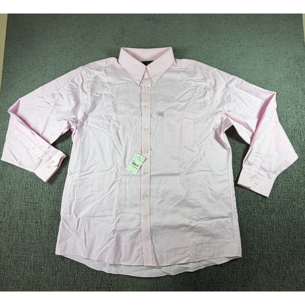 Stafford Travel Mens Pink Wrinkle Free Oxford Dress Shirt 17.5 34-35 Regular Fit